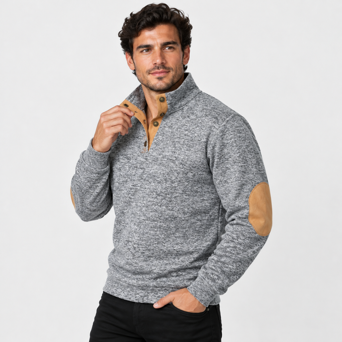 Montviro | Men's Collared Sweater Knit Pullover Button Detail Casual Top