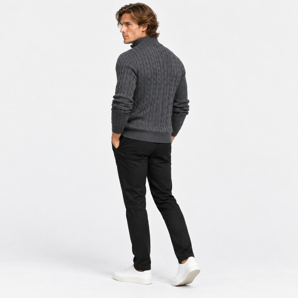 Montviro | Men’s Cable Knit Sweater Quarter Zip Stand Collar Pullover