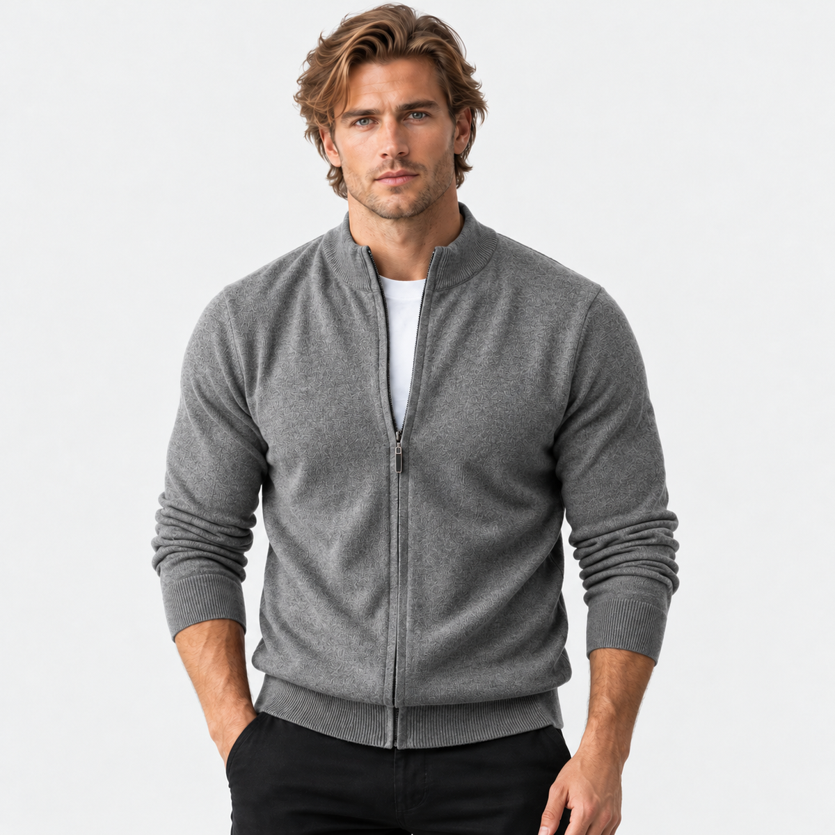 Montviro | Men's Knit Cardigan Sweater with Stand Collar and Full Zip