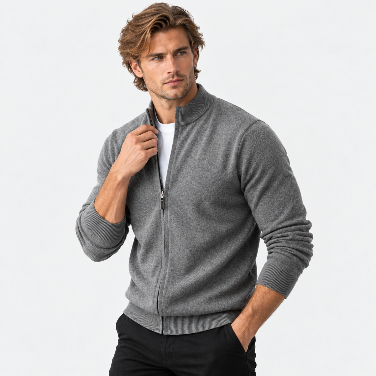 Montviro | Men's Knit Cardigan Sweater with Stand Collar and Full Zip