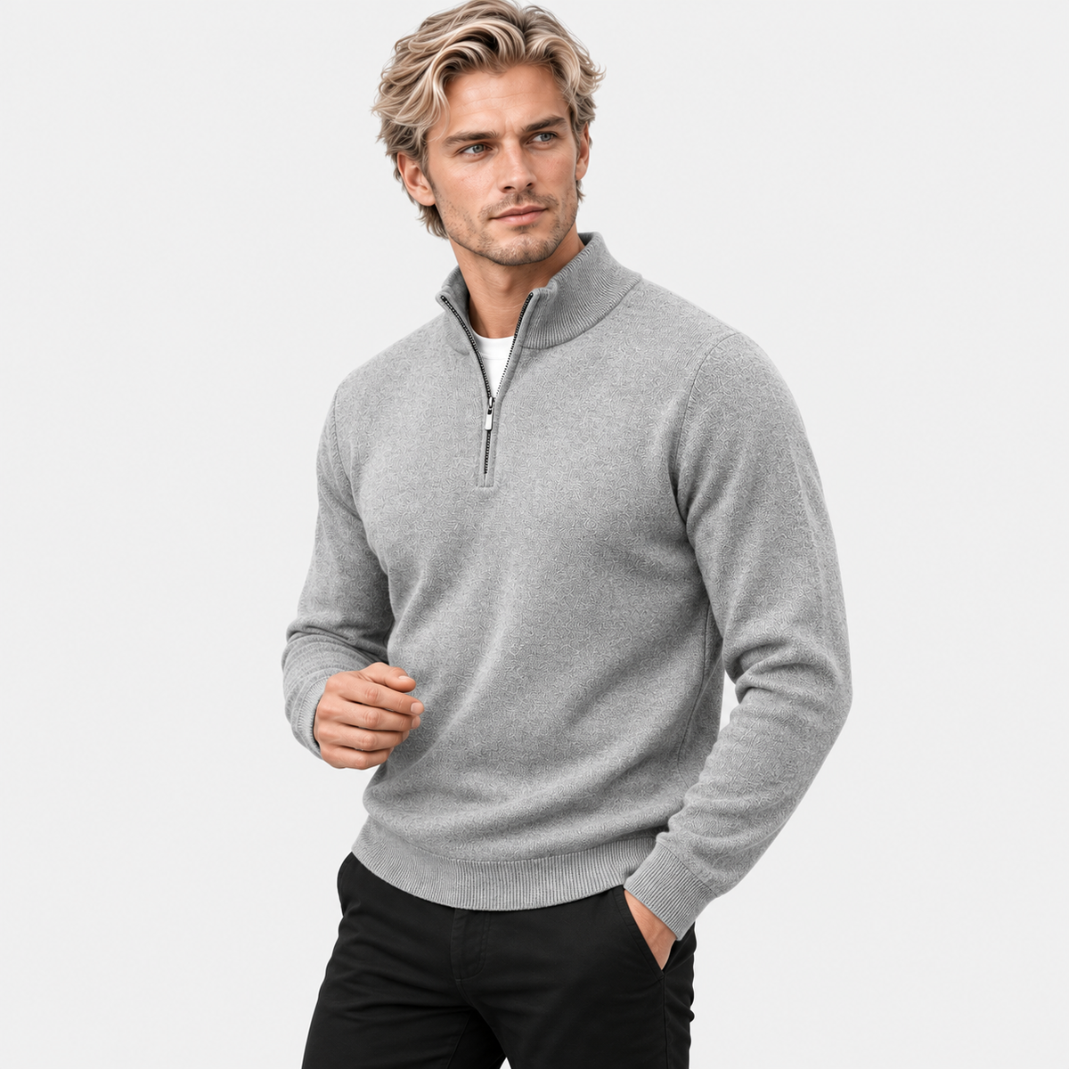 Montviro | Men's Quarter Zip Knit Sweater with Striped Pattern