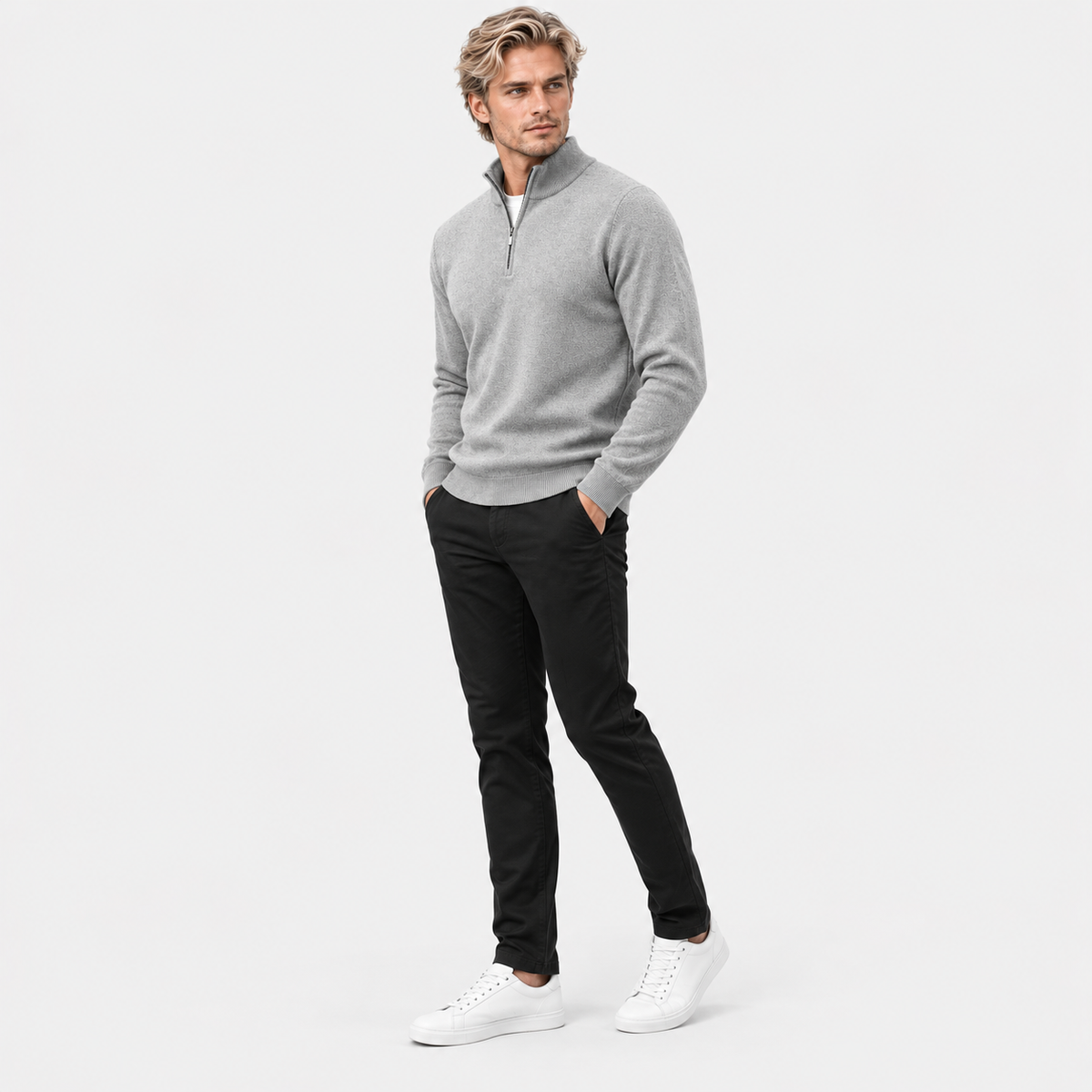 Montviro | Men's Quarter Zip Knit Sweater with Striped Pattern
