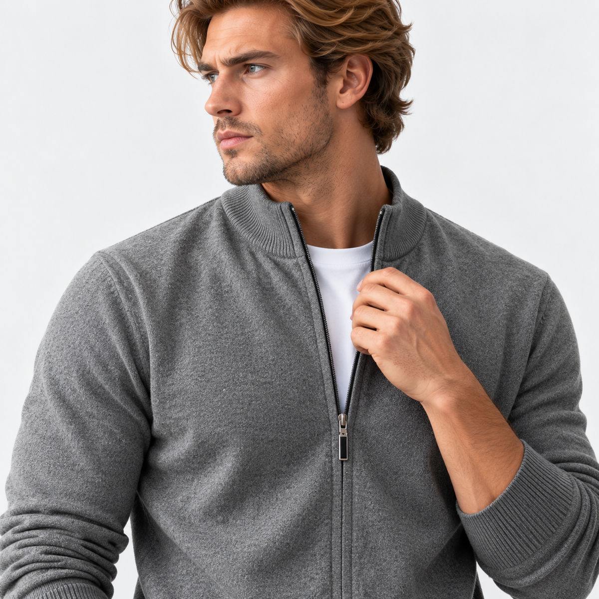 Montviro | Men's Knit Cardigan Sweater with Stand Collar and Full Zip
