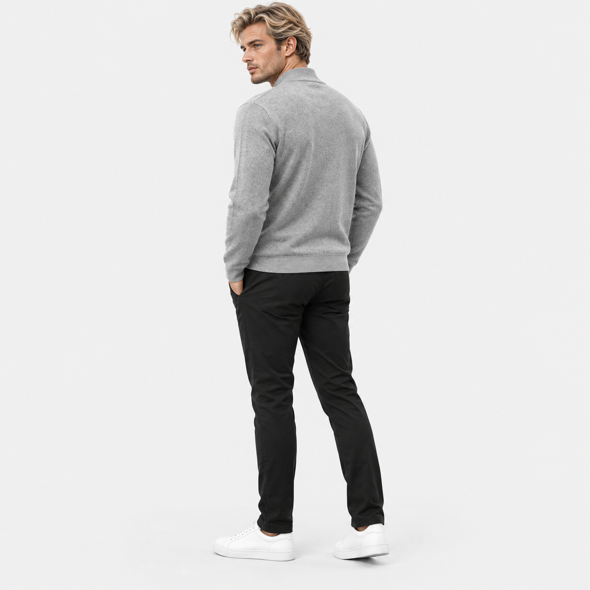 Montviro | Men's Quarter Zip Knit Sweater with Striped Pattern