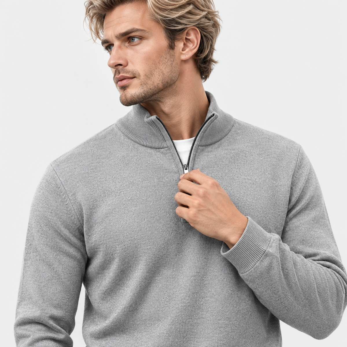 Montviro | Men's Quarter Zip Knit Sweater with Striped Pattern