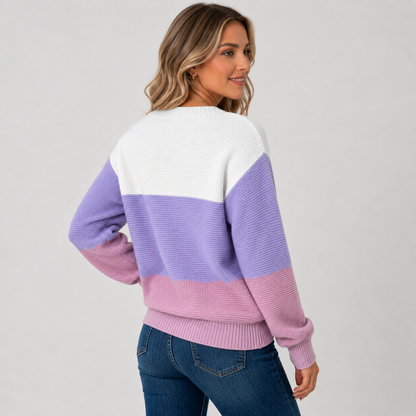 Montviro | Women's Off-Shoulder Sweater - Color Block Knit Pullover