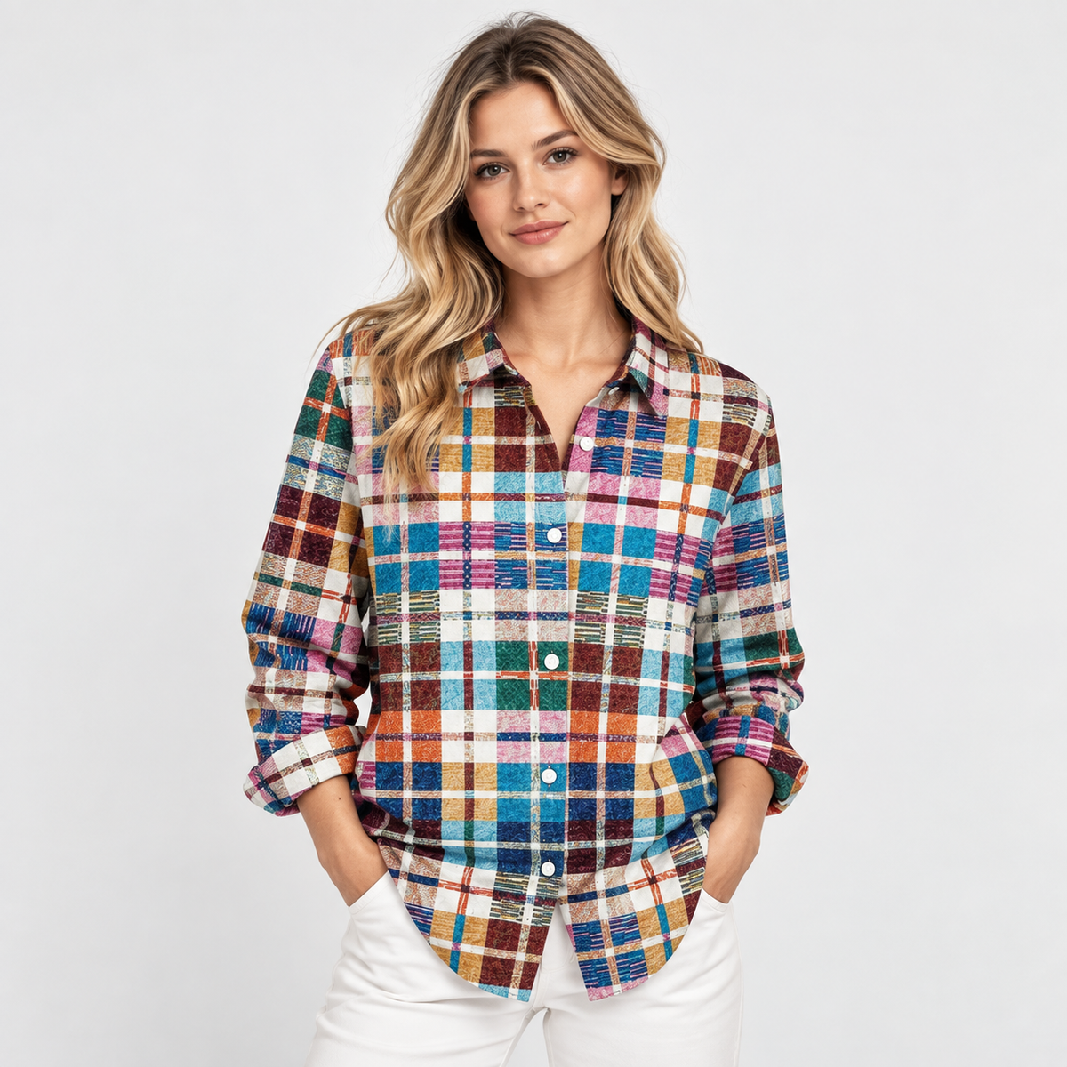Montviro | Women’s Vintage Plaid Shirt Loose Fit Casual Fall Top