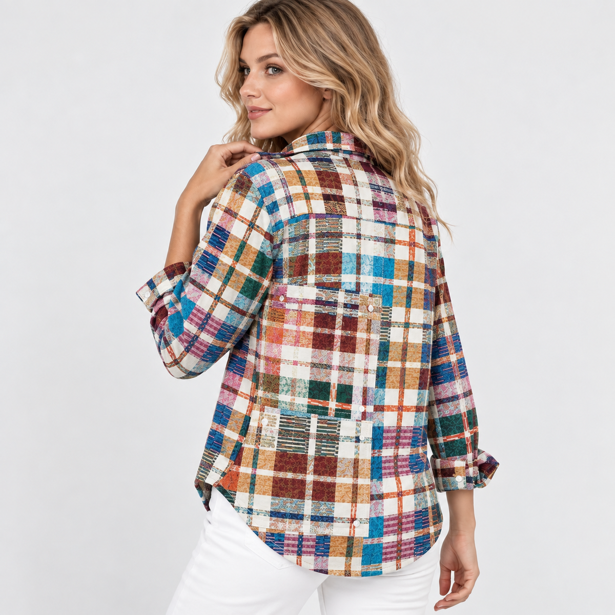Montviro | Women’s Vintage Plaid Shirt Loose Fit Casual Fall Top