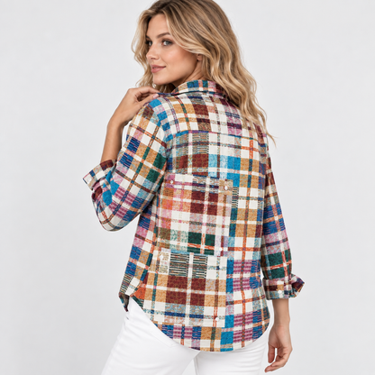 Montviro | Women’s Vintage Plaid Shirt Loose Fit Casual Fall Top