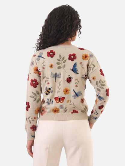 Montviro | Women’s Floral Embroidered Crew Neck Sweater