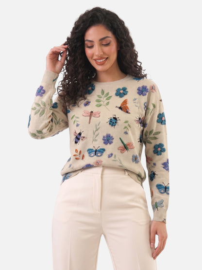 Montviro | Women’s Floral Embroidered Crew Neck Sweater