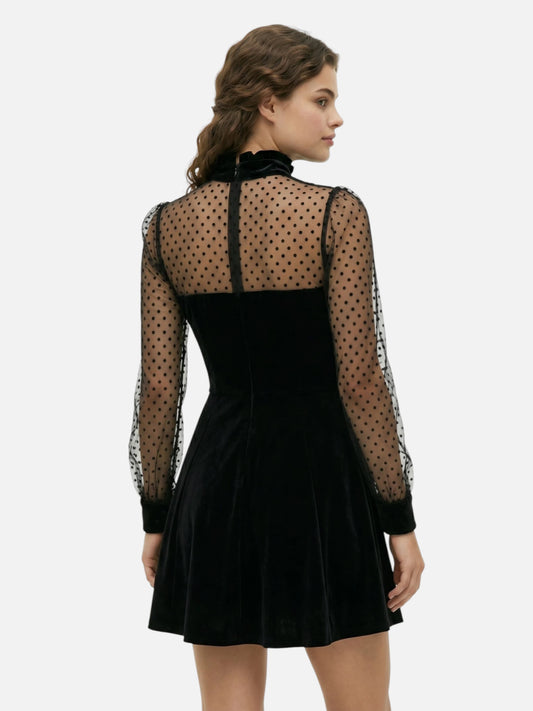 Montviro | Women’s Midi Dress – Velvet Look & Sheer Detail
