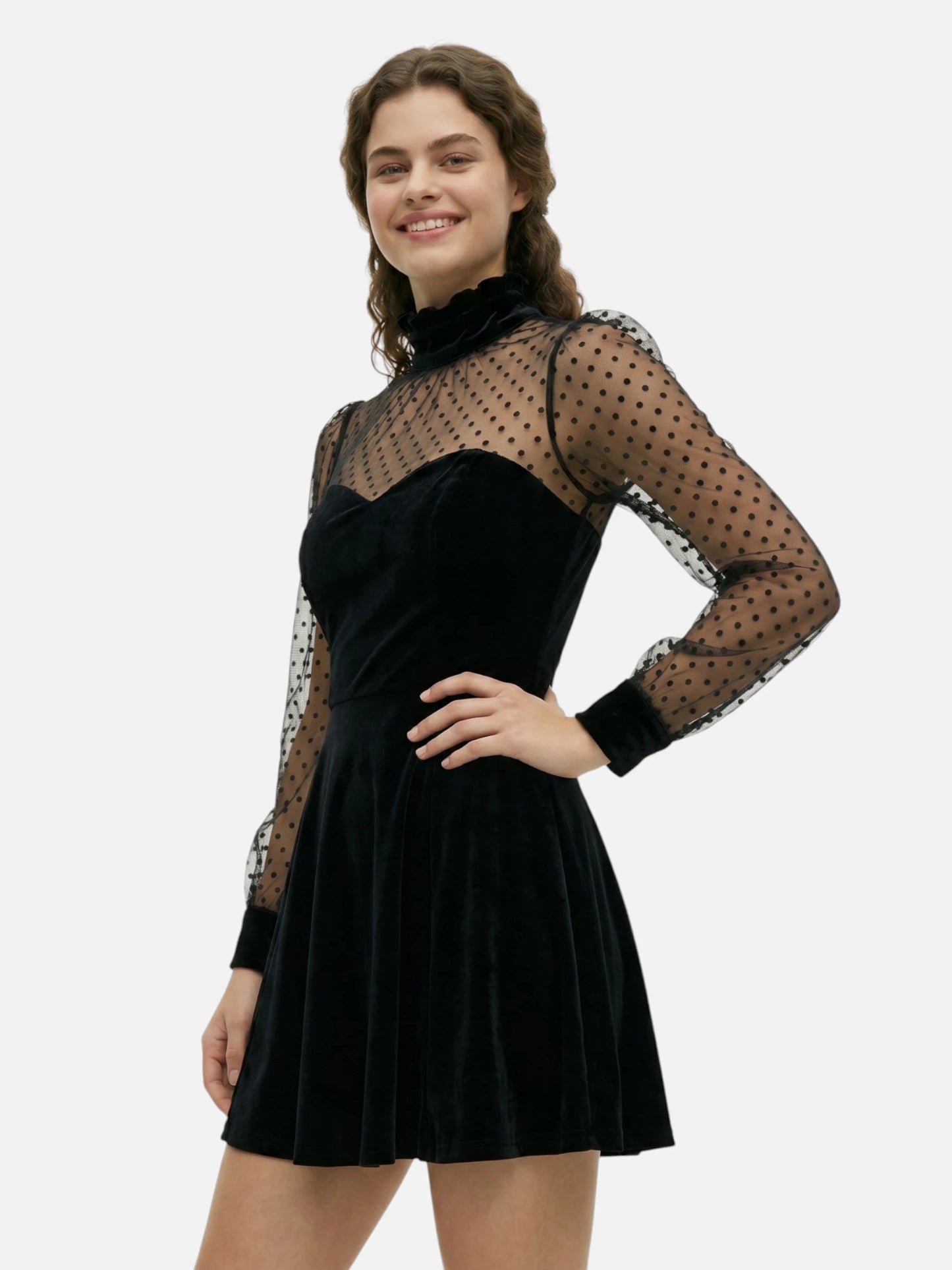 Montviro | Women’s Midi Dress – Velvet Look & Sheer Detail