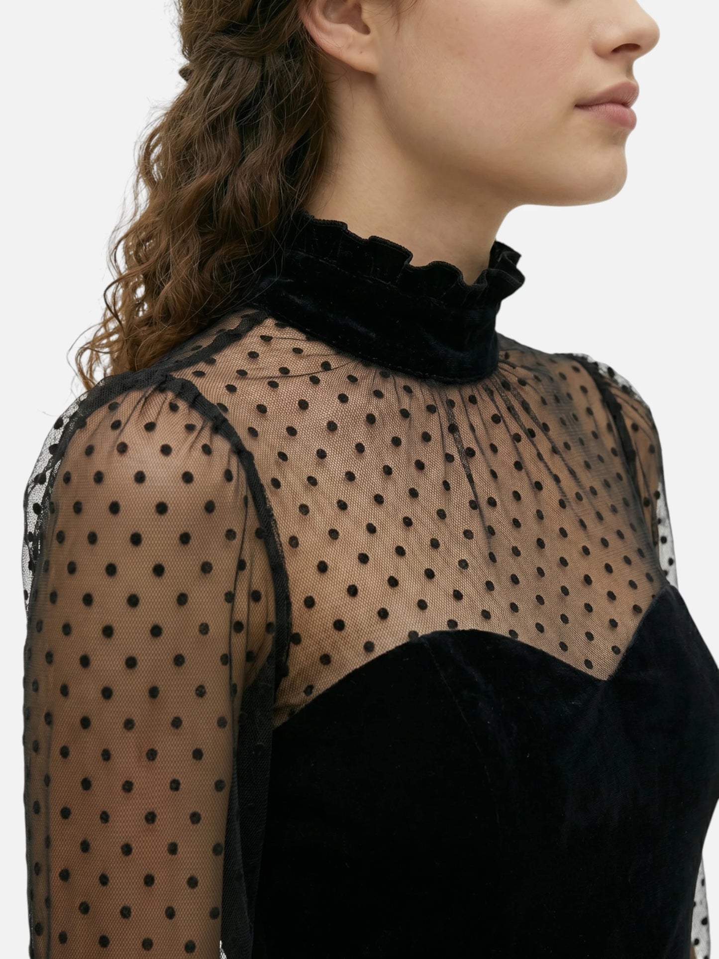 Montviro | Women’s Midi Dress – Velvet Look & Sheer Detail