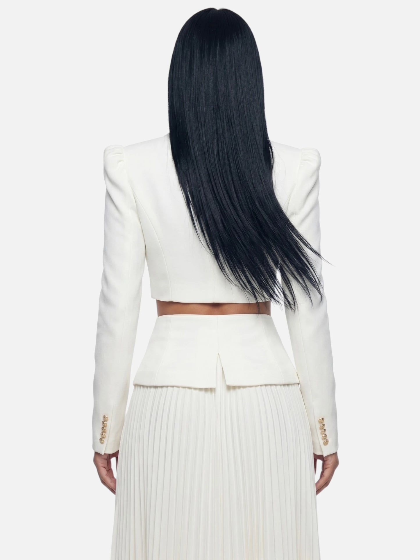 Montviro | Women’s White Cropped Blazer & Pleated Maxi Skirt Set