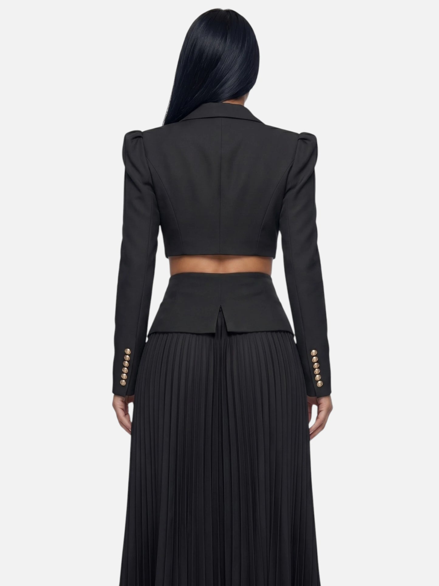 Montviro | Women’s White Cropped Blazer & Pleated Maxi Skirt Set
