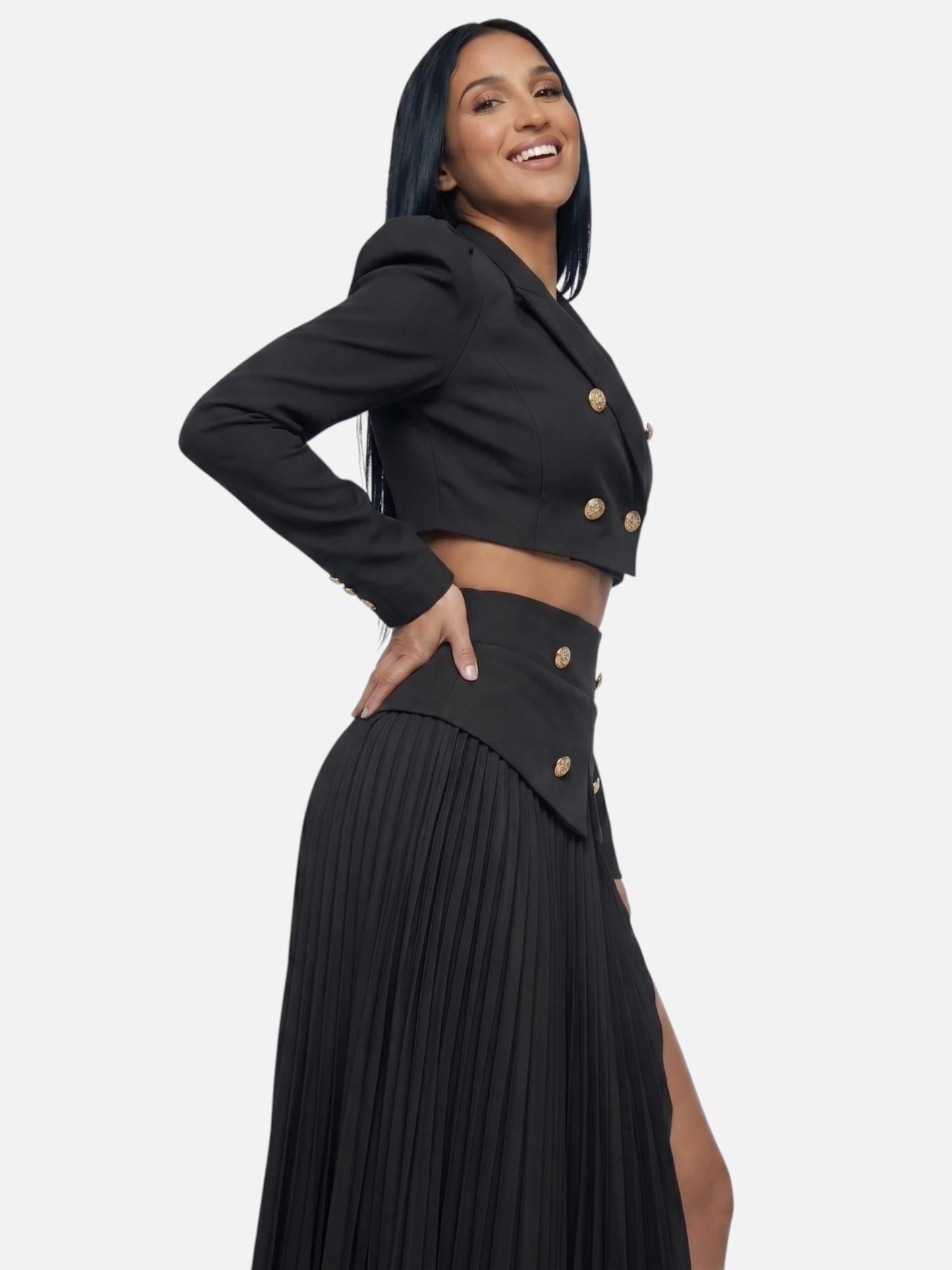 Montviro | Women’s White Cropped Blazer & Pleated Maxi Skirt Set
