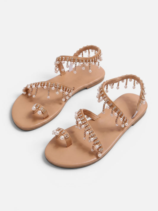 Montviro | Women’s Pearl Ankle Strap Sandals – Summer Elegance