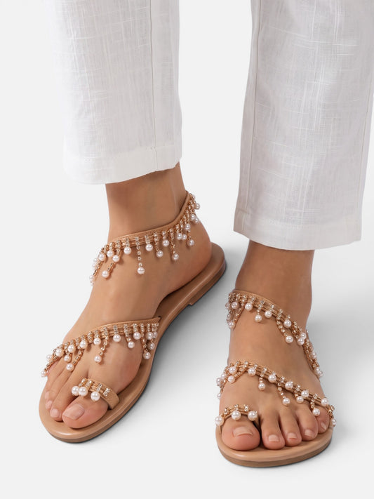 Montviro | Women’s Pearl Ankle Strap Sandals – Summer Elegance