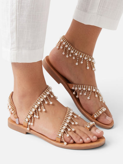 Montviro | Women’s Pearl Ankle Strap Sandals – Summer Elegance