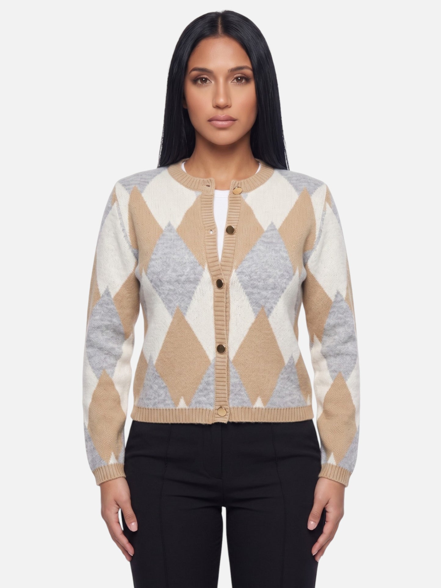 Montviro | Women’s Elegant Diamond Pattern Cardigan