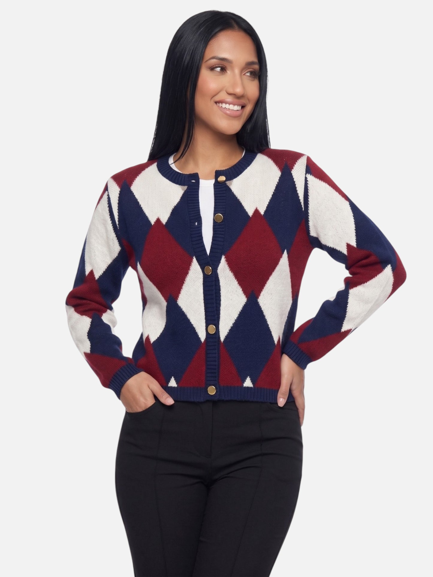 Montviro | Women’s Elegant Diamond Pattern Cardigan