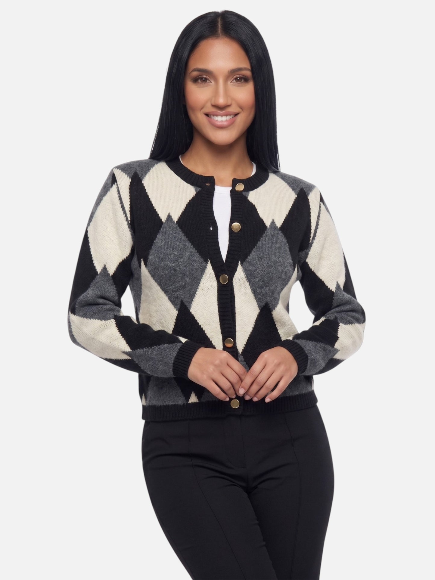 Montviro | Women’s Elegant Diamond Pattern Cardigan
