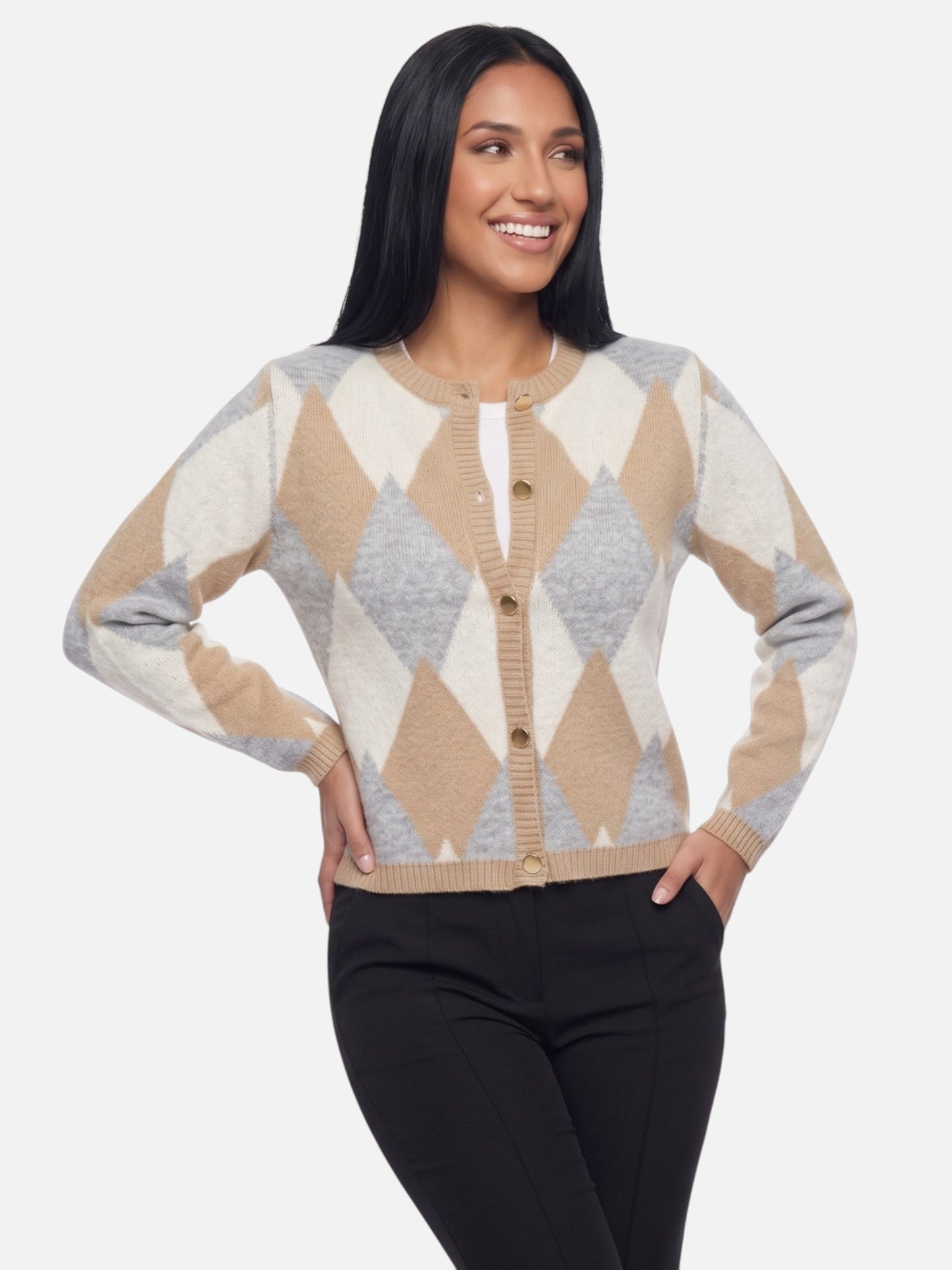 Montviro | Women’s Elegant Diamond Pattern Cardigan