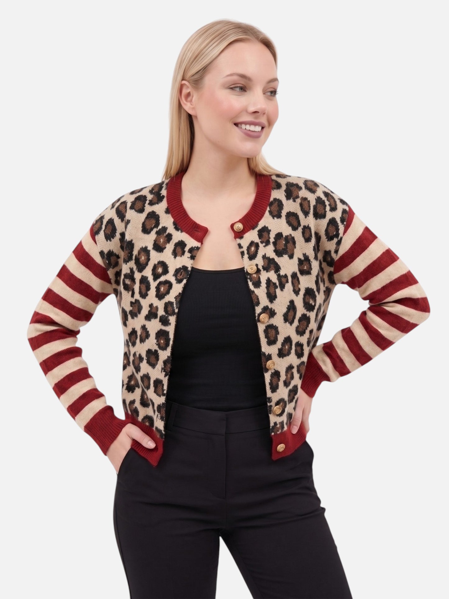 Montviro | Women’s Vintage Leopard Contrast Cardigan