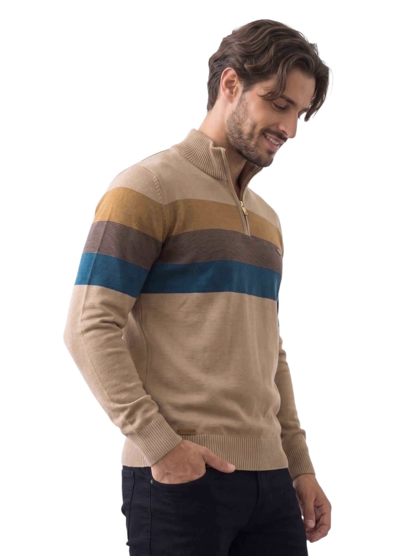 Montviro | Men's Cotton Blend Patchwork Zip Neck Jumper