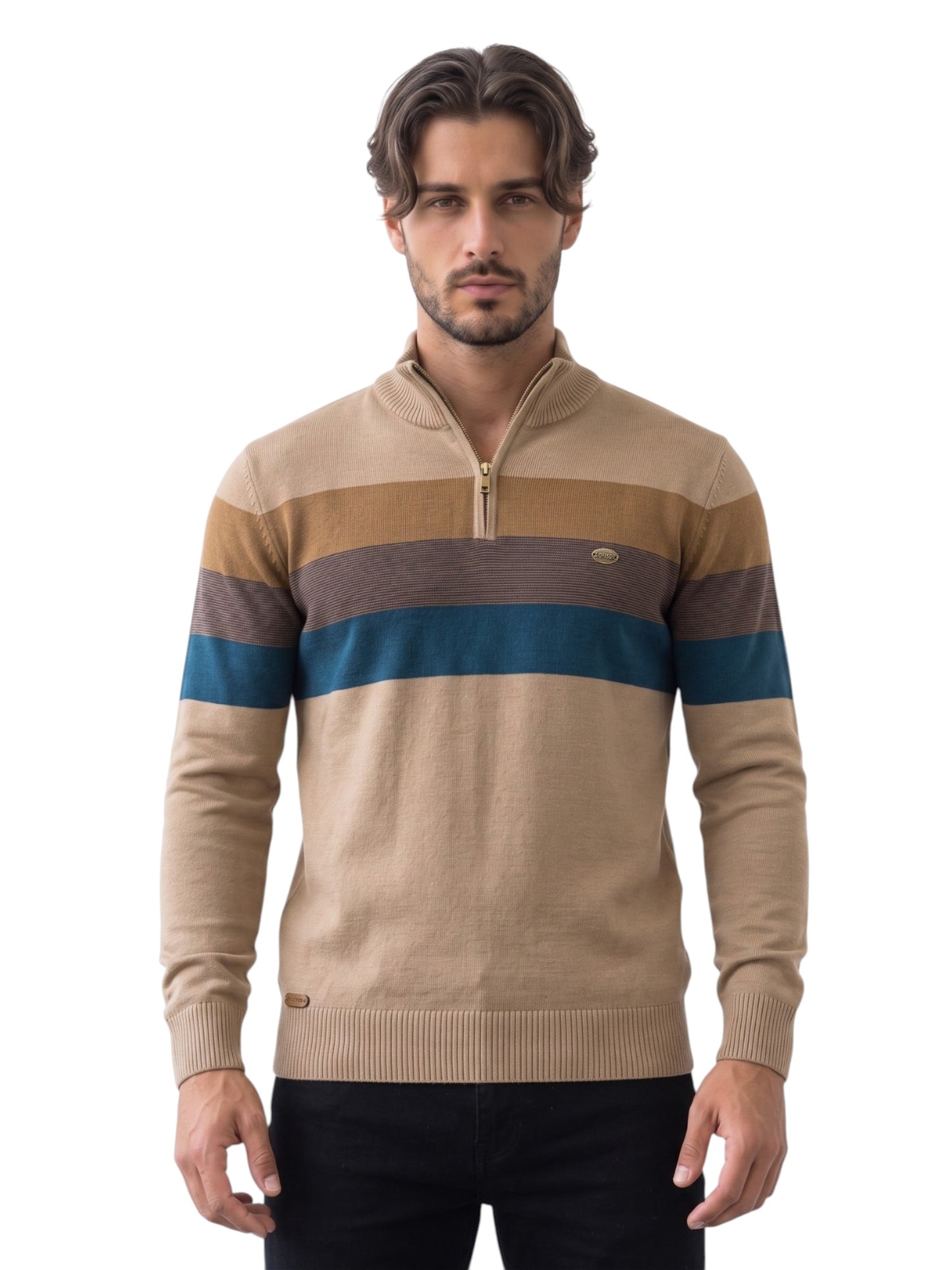 Montviro | Men's Cotton Blend Patchwork Zip Neck Jumper