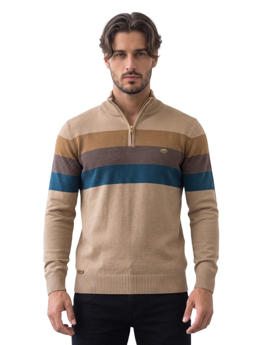 Montviro | Men's Cotton Blend Patchwork Zip Neck Jumper