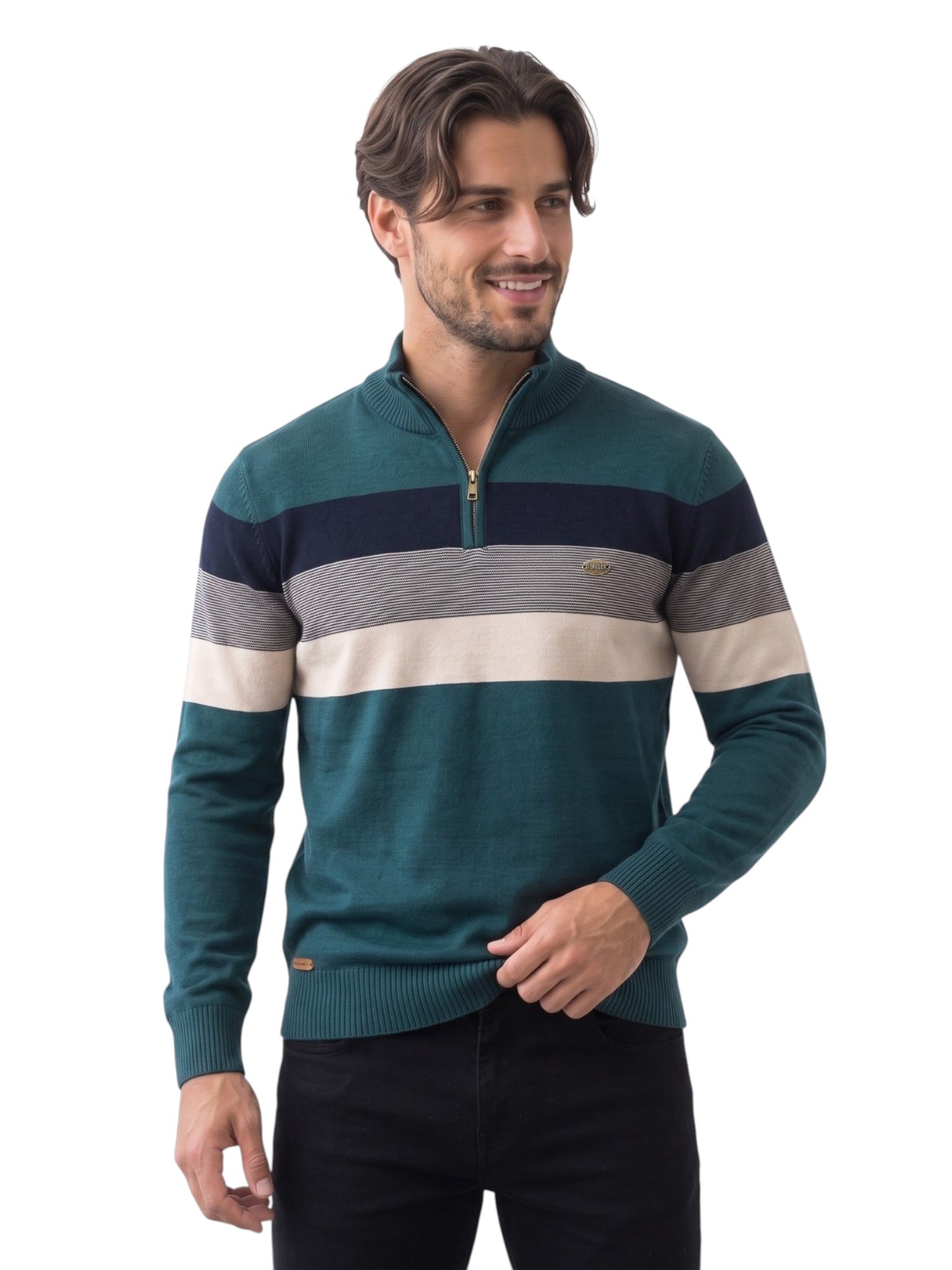 Montviro | Men's Cotton Blend Patchwork Zip Neck Jumper