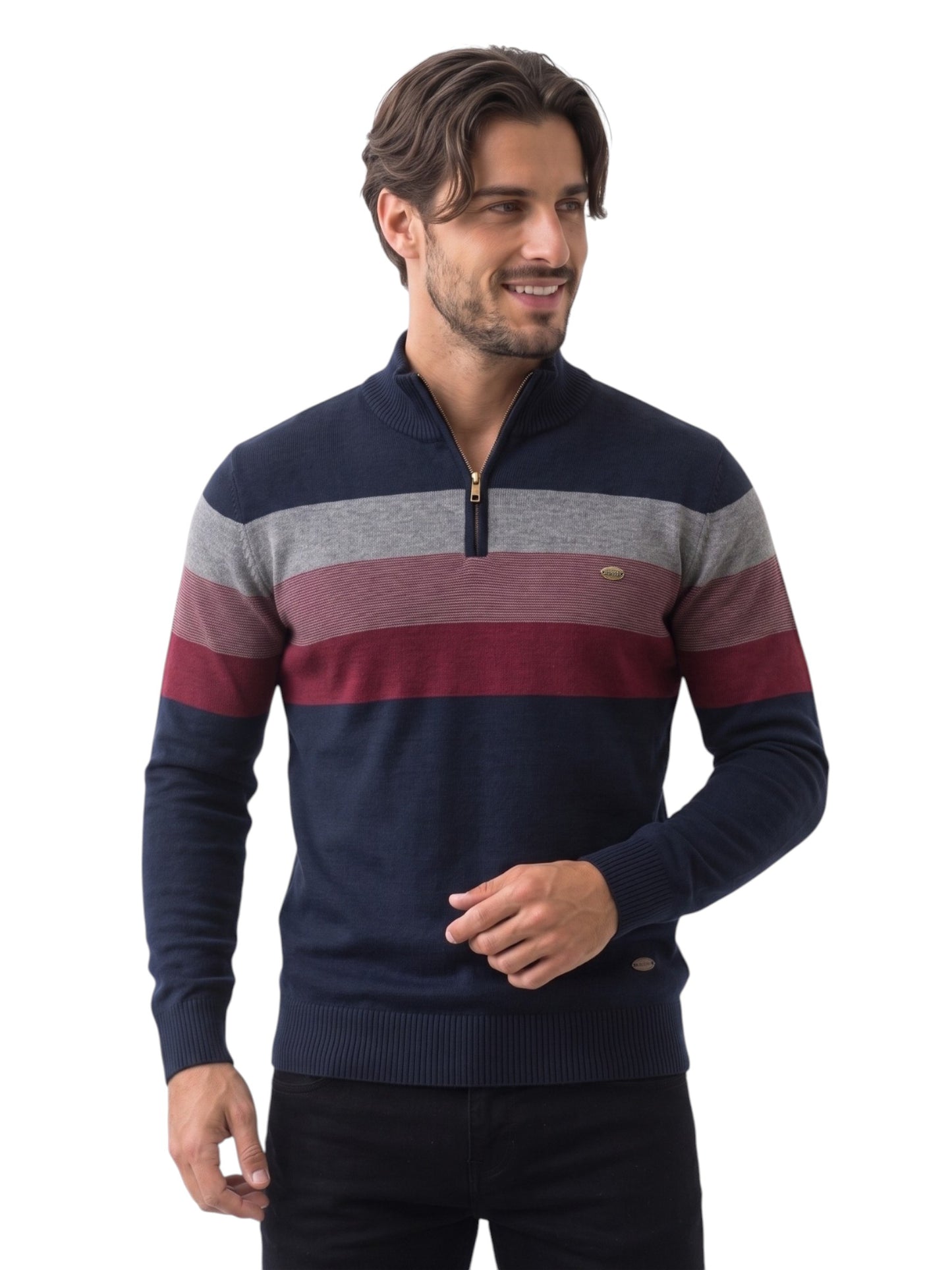 Montviro | Men's Cotton Blend Patchwork Zip Neck Jumper