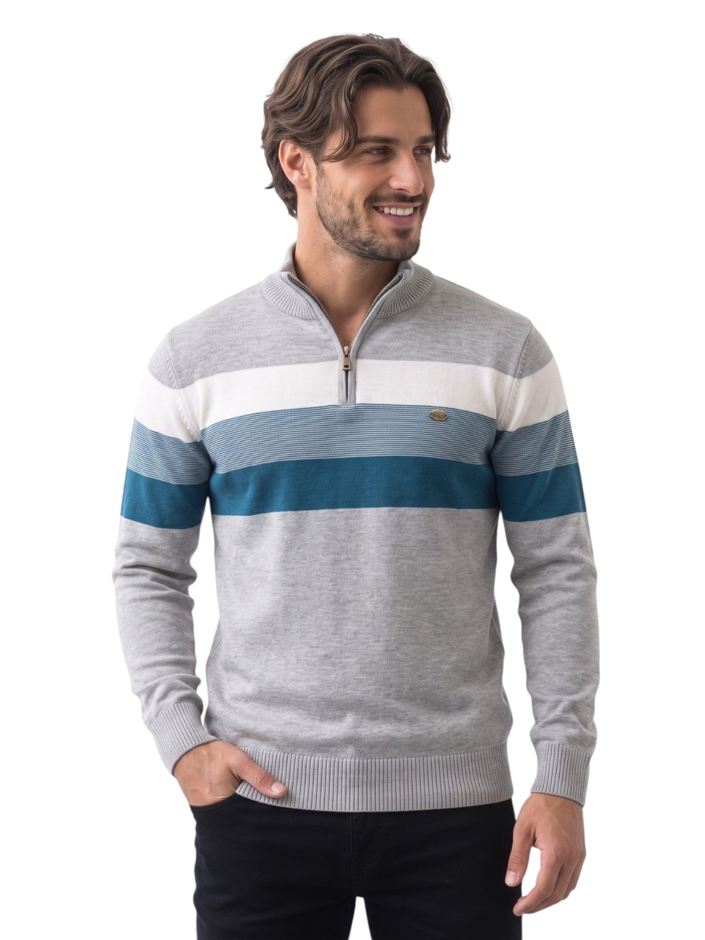 Montviro | Men's Cotton Blend Patchwork Zip Neck Jumper