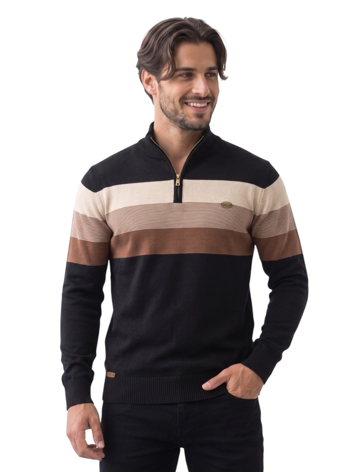 Montviro | Men's Cotton Blend Patchwork Zip Neck Jumper
