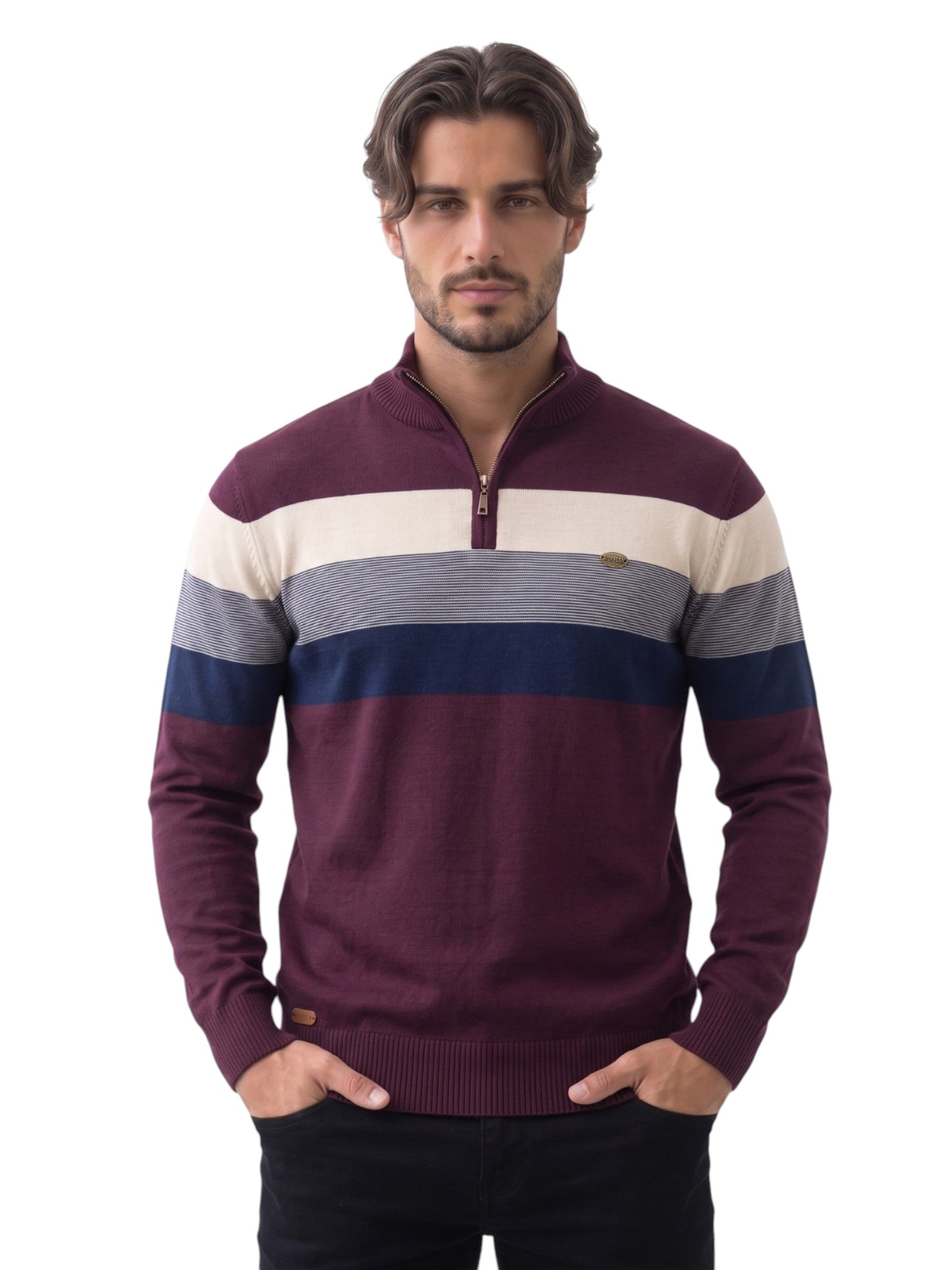 Montviro | Men's Cotton Blend Patchwork Zip Neck Jumper