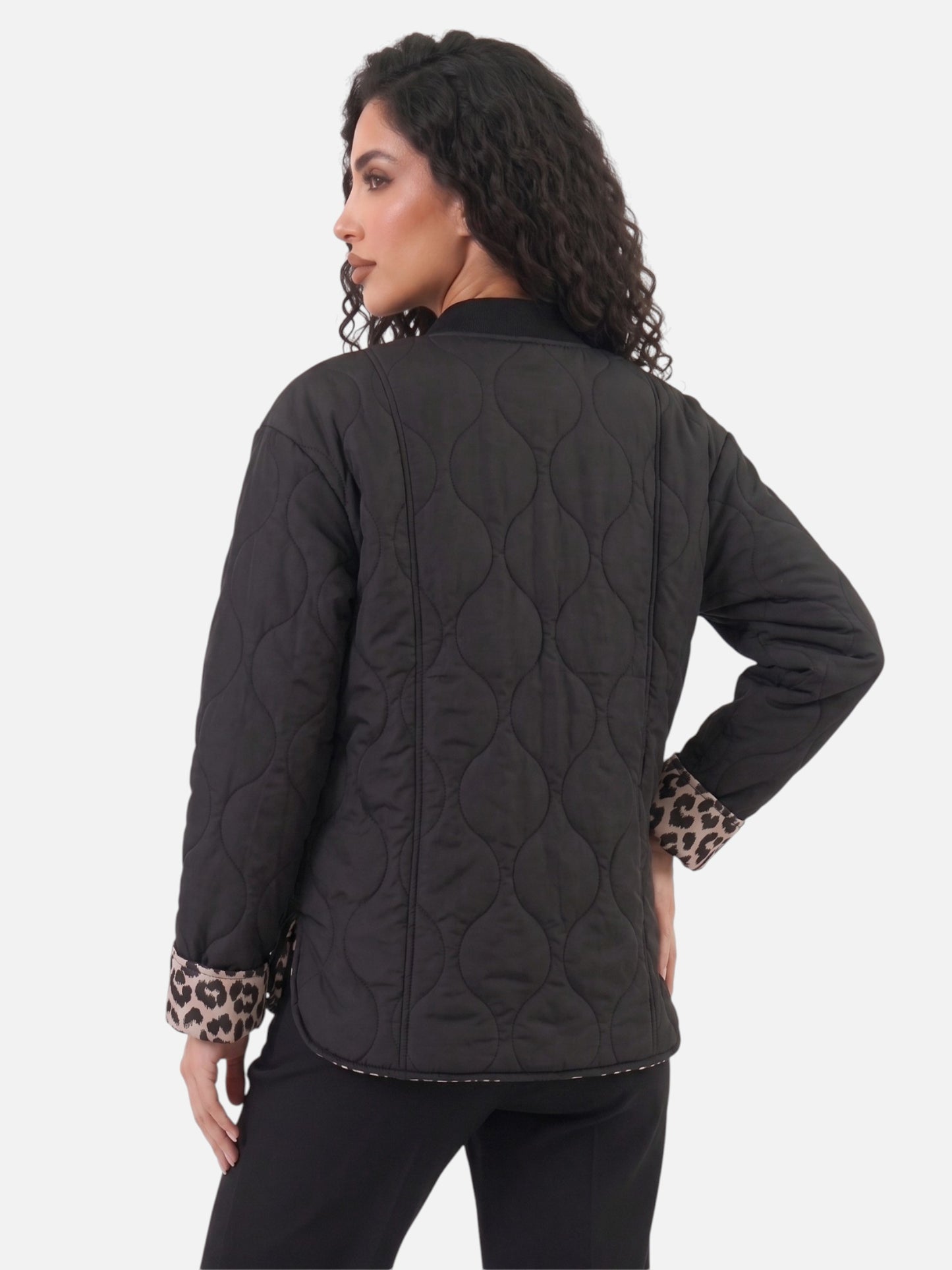 Montviro | Women’s Leopard Trim Jacket – Elegant Autumn Style