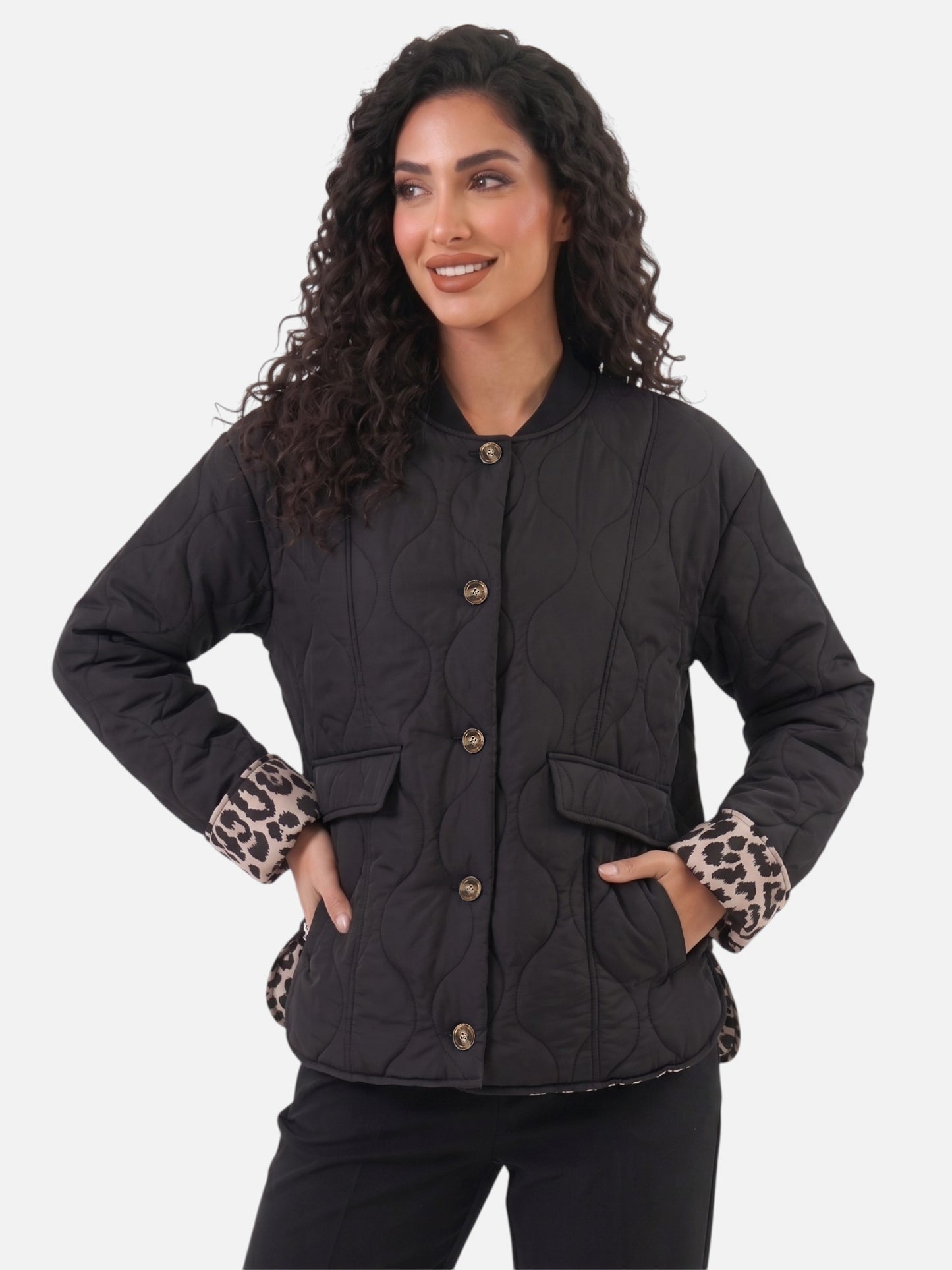 Montviro | Women’s Leopard Trim Jacket – Elegant Autumn Style