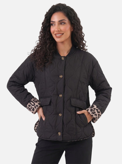 Montviro | Women’s Leopard Trim Jacket – Elegant Autumn Style