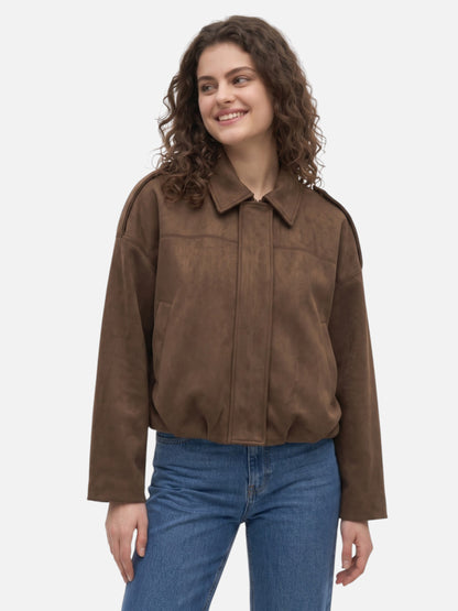 Montviro | Women’s Suede Feel Bomber Jacket – Vintage Casual Style