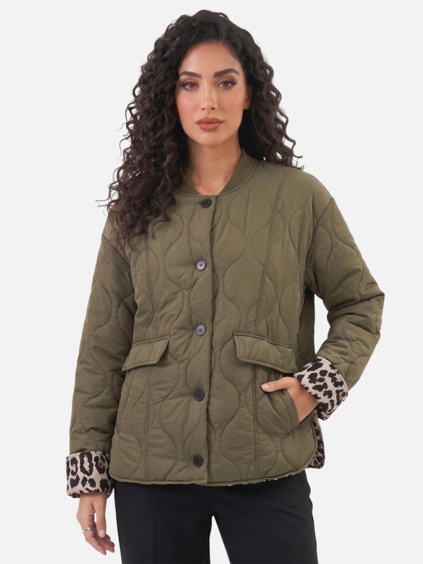 Montviro | Women’s Leopard Trim Jacket – Elegant Autumn Style