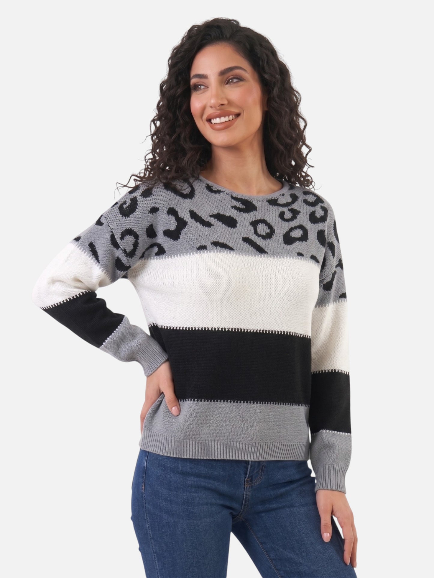 Montviro | Women’s Leopard Print Boat Neck Sweater – Casual Chic Style