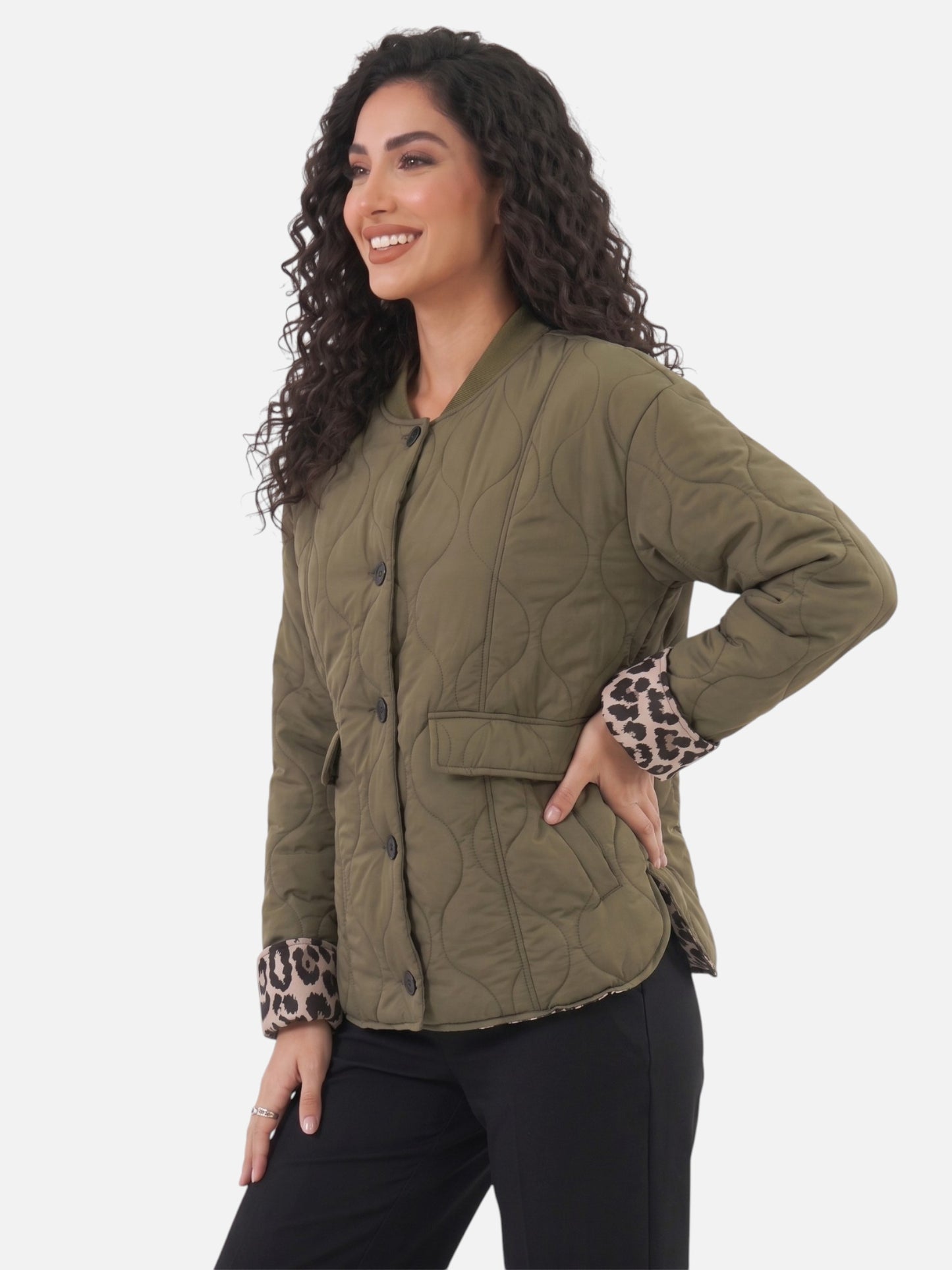 Montviro | Women’s Leopard Trim Jacket – Elegant Autumn Style