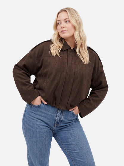 Montviro | Women’s Suede Feel Bomber Jacket – Vintage Casual Style