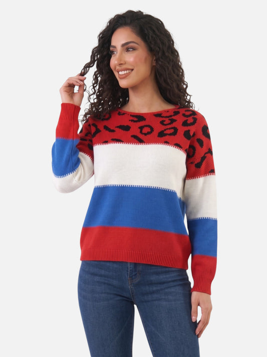 Montviro | Women’s Leopard Print Boat Neck Sweater – Casual Chic Style