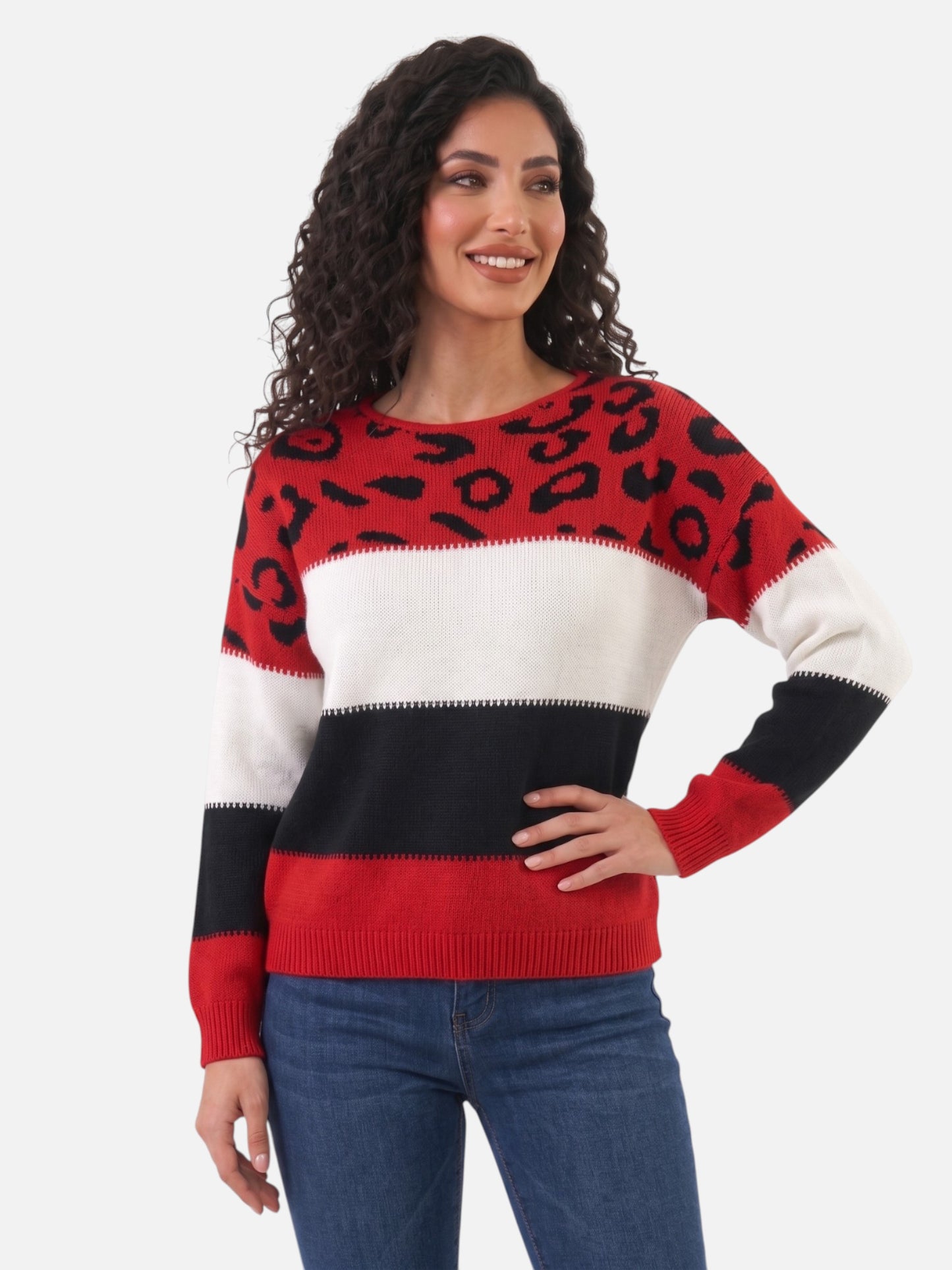 Montviro | Women’s Leopard Print Boat Neck Sweater – Casual Chic Style