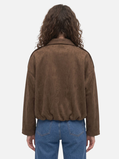 Montviro | Women’s Suede Feel Bomber Jacket – Vintage Casual Style