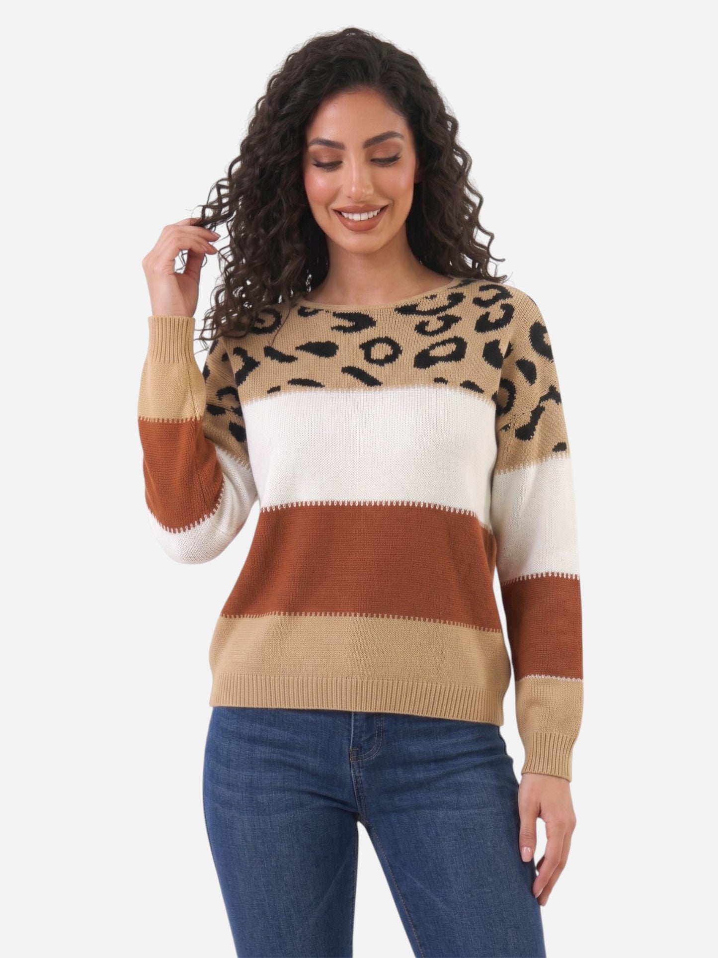 Montviro | Women’s Leopard Print Boat Neck Sweater – Casual Chic Style