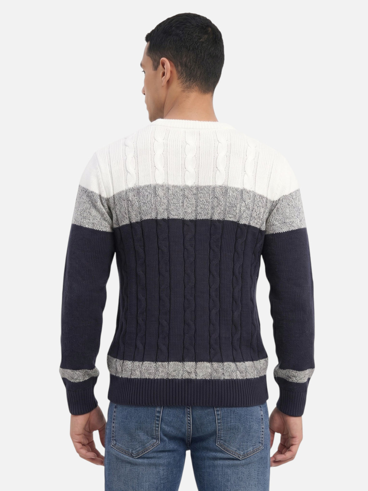 Montviro | Men's Cable Knit Colour-Block Crew Neck Jumper